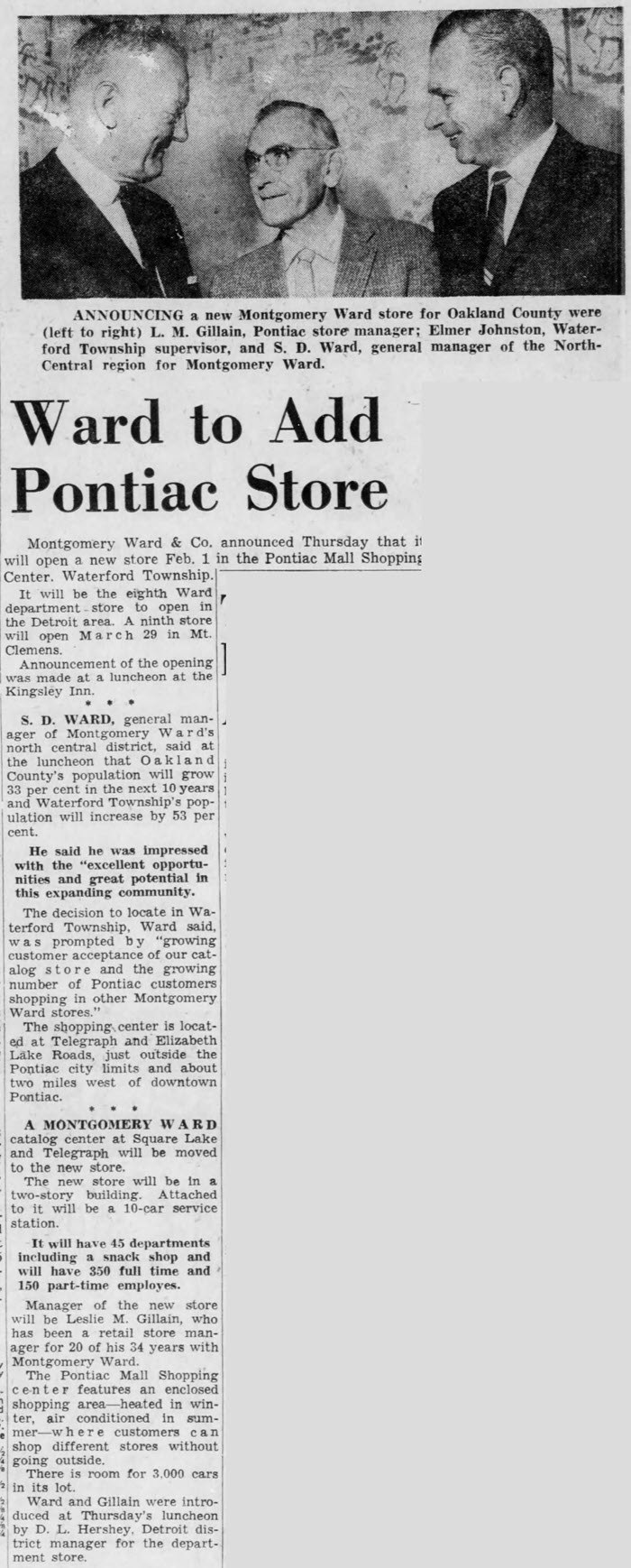 Summit Place Mall (Pontiac Mall) - Jan 5 1962 Article